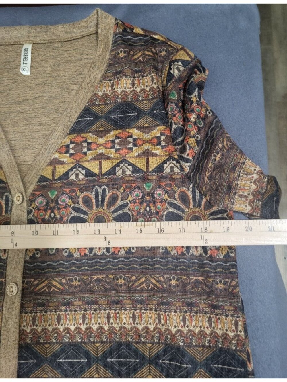 Grecerelle XL Brown Boho Tapestry Print Longline Button Front Cardigan Sweater - Picture 4 of 6